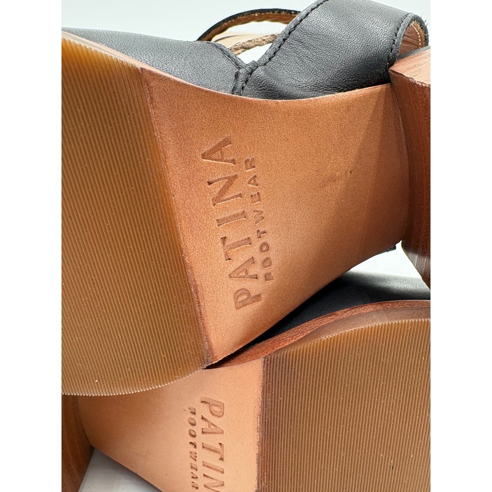 Patina Footwear Black Leather Ankle Strap Block Heel Pointed Toe Shoes 5.5 - Picture 6 of 10